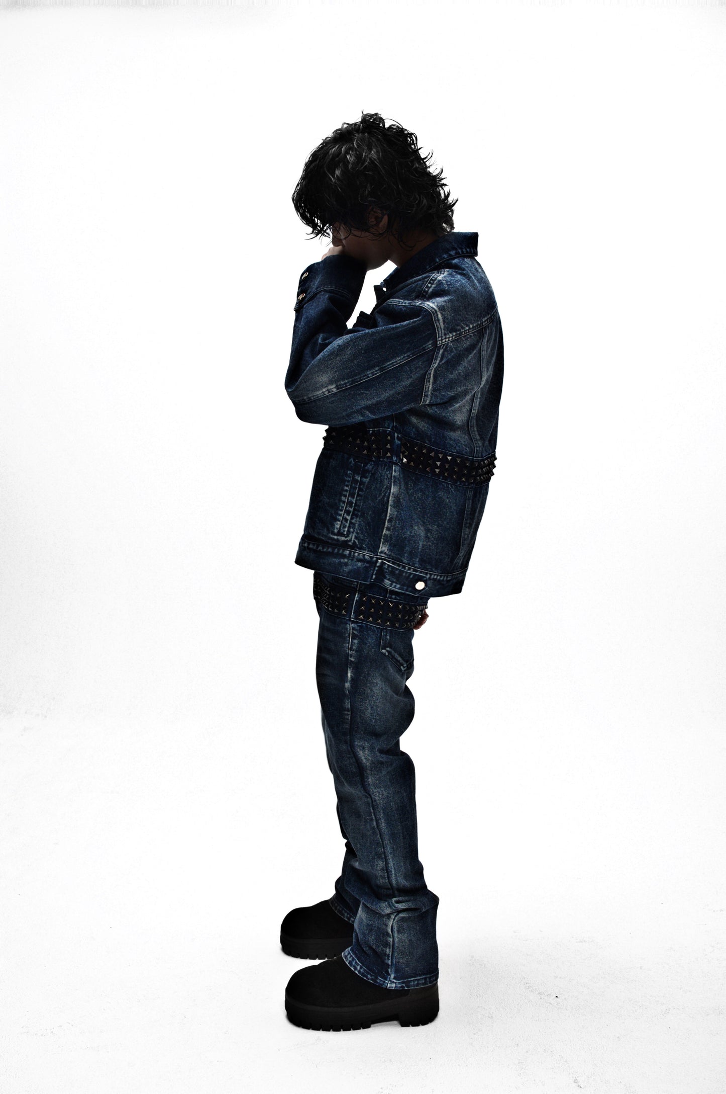 Demaci® Studded Waxed Denim Jacket (Blue)