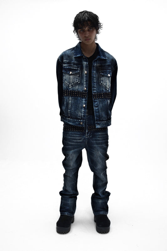 Demaci® Studded Waxed Jeans (Blue)