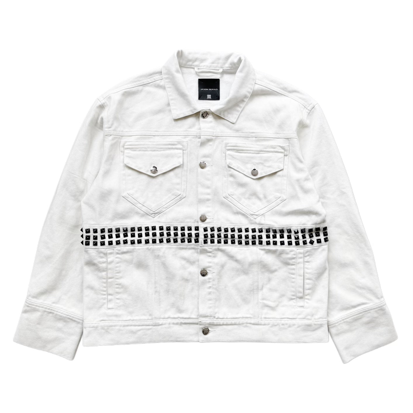 Demaci® Studded Waxed Denim Jacket (White)