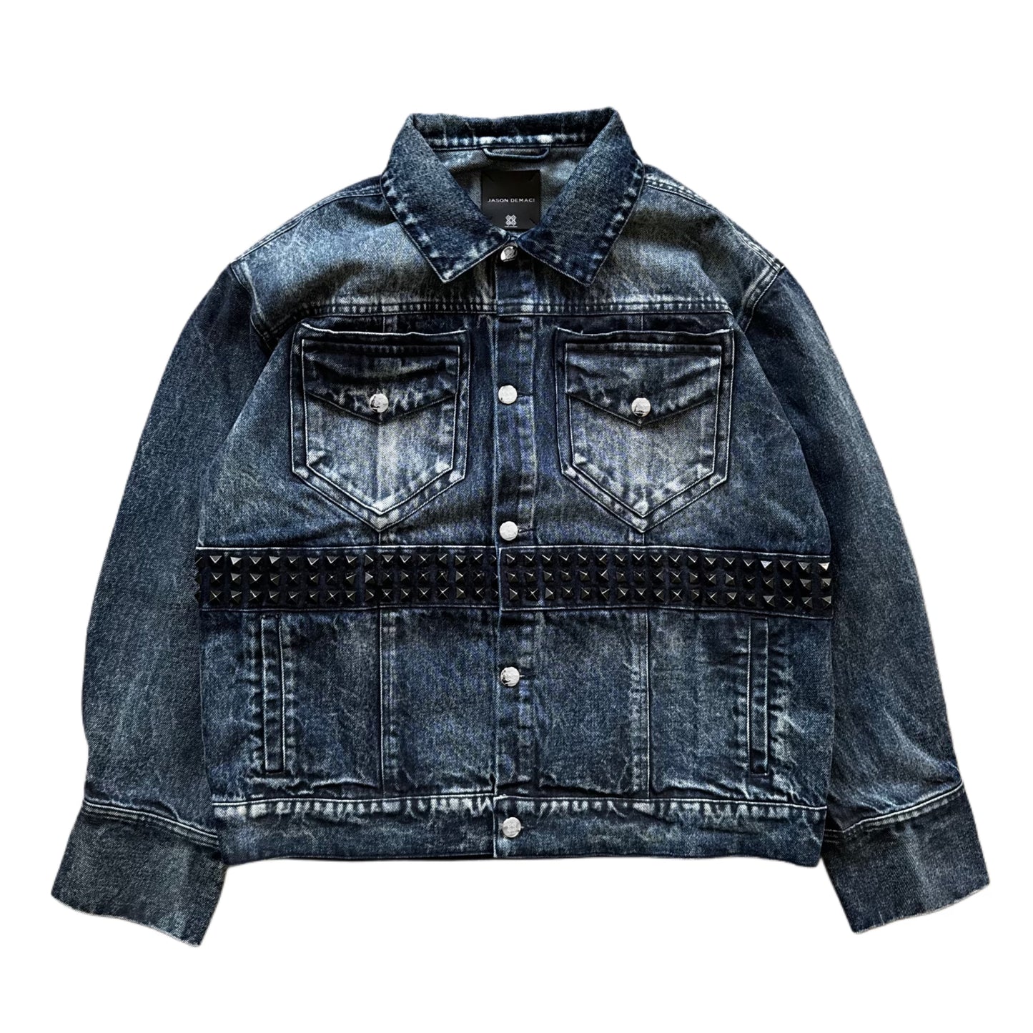 Demaci® Studded Waxed Denim Jacket (Blue)