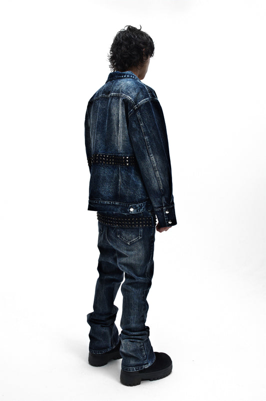 Demaci® Studded Waxed Denim Jacket (Blue)
