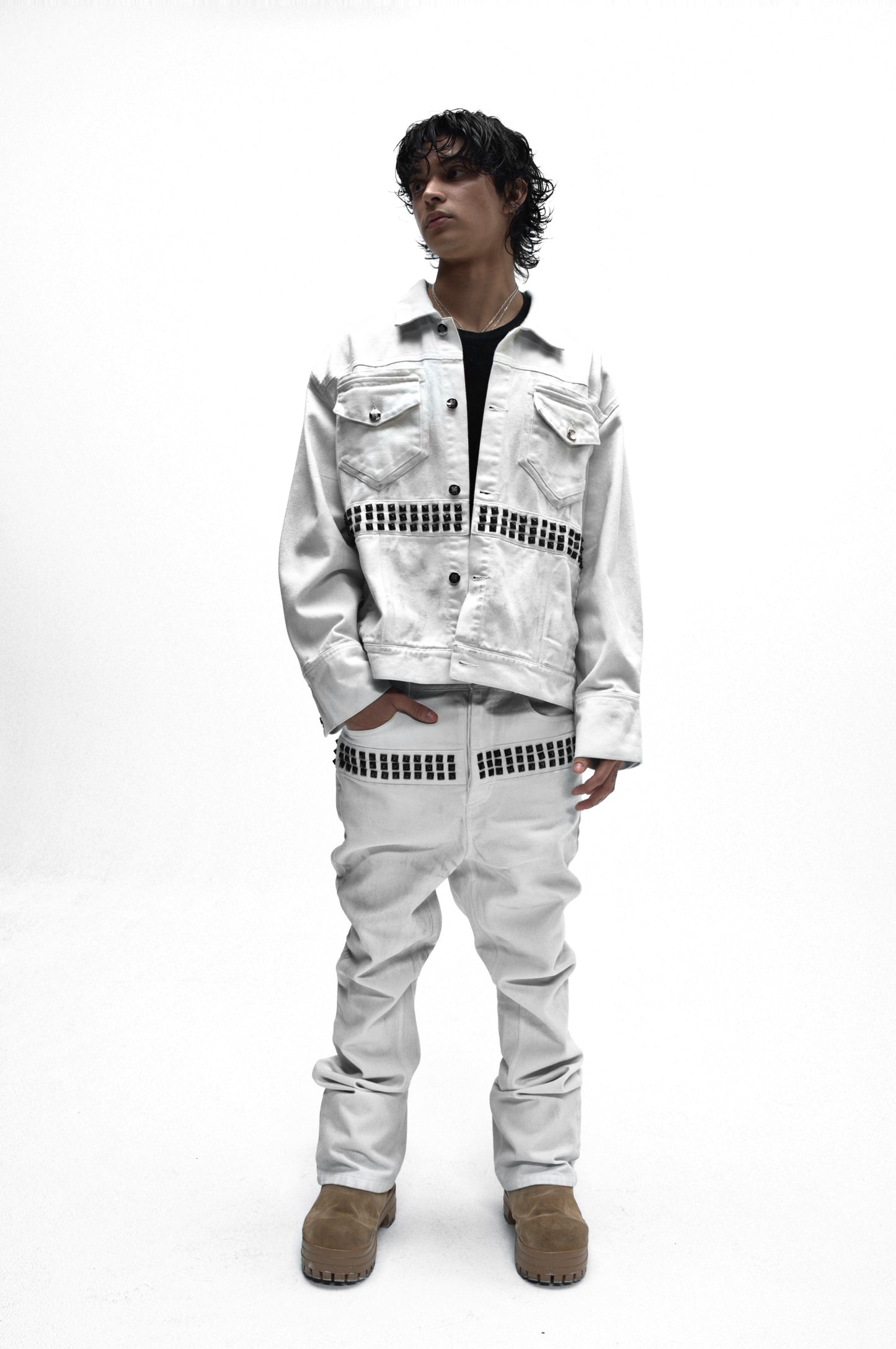 Demaci® Studded Waxed Denim Set (White)
