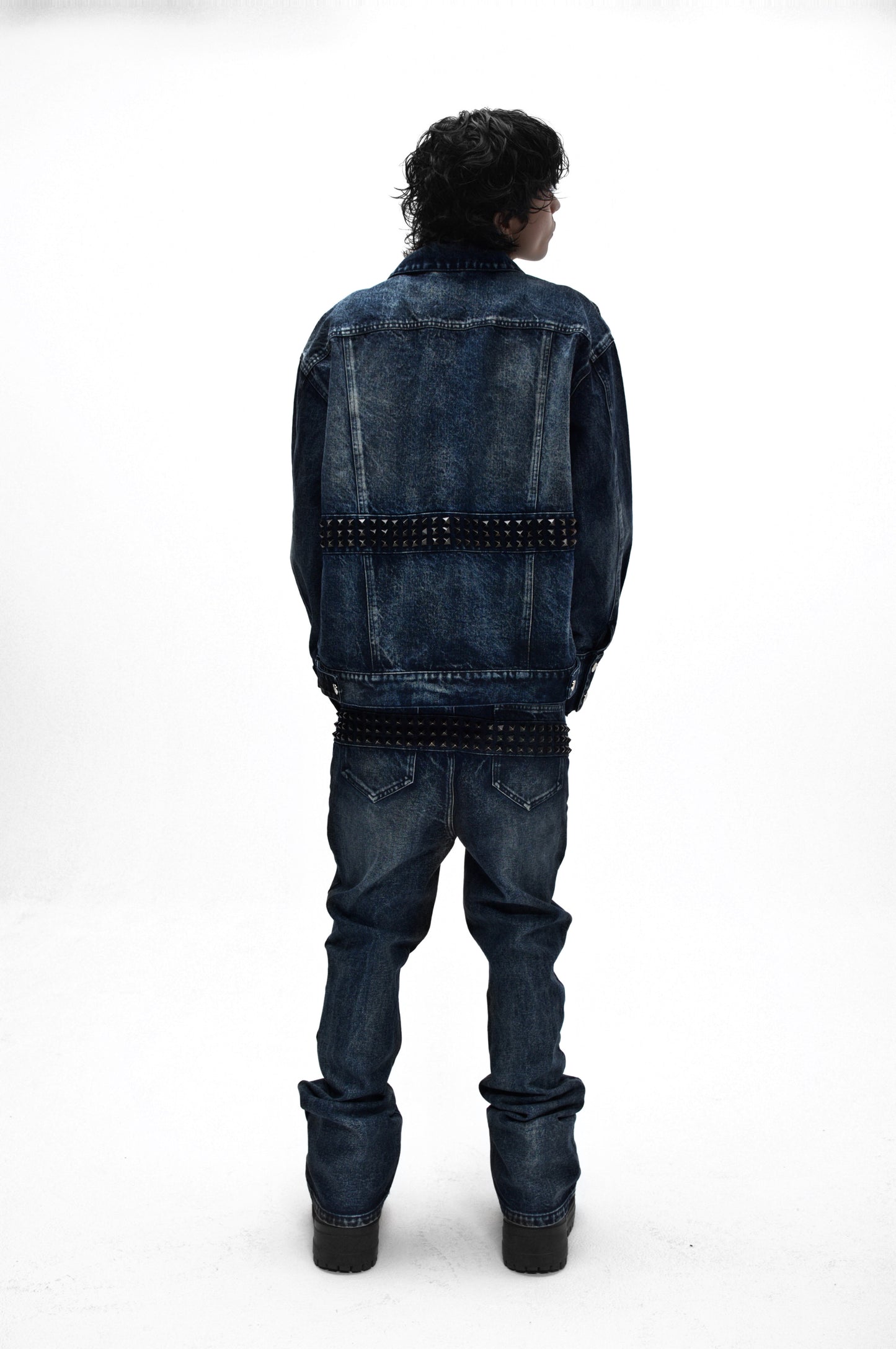 Demaci® Studded Waxed Denim Jacket (Blue)
