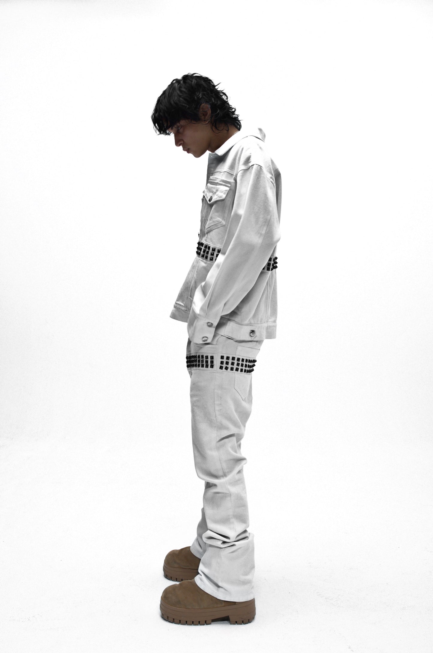 Demaci® Studded Waxed Denim Set (White)
