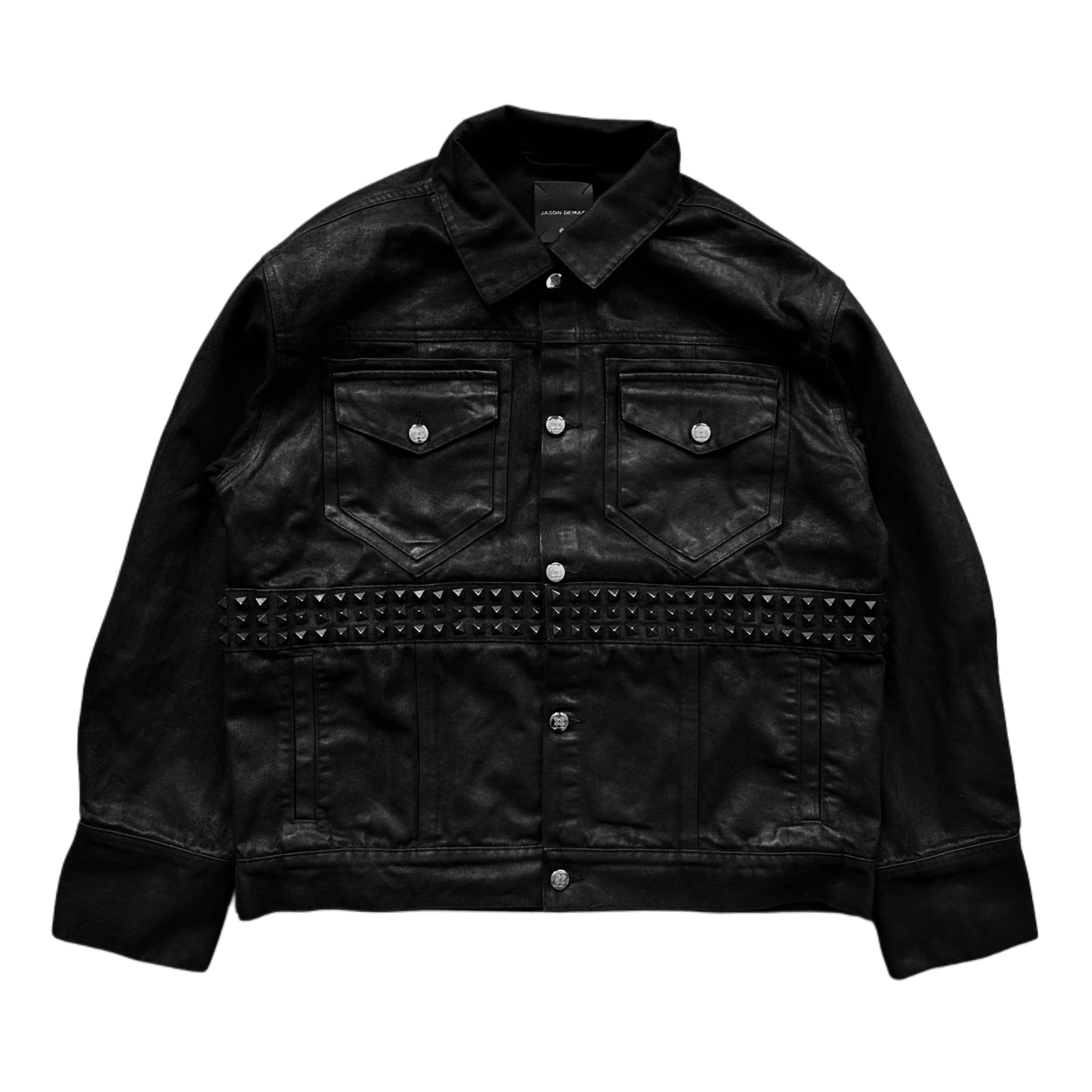 Demaci® Studded Waxed Denim Jacket (Black)