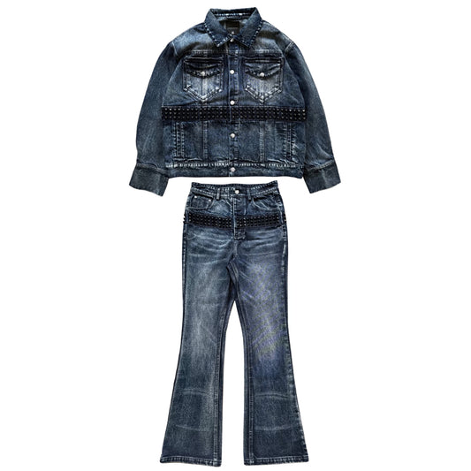 Demaci® Studded Waxed Denim Set (Blue)