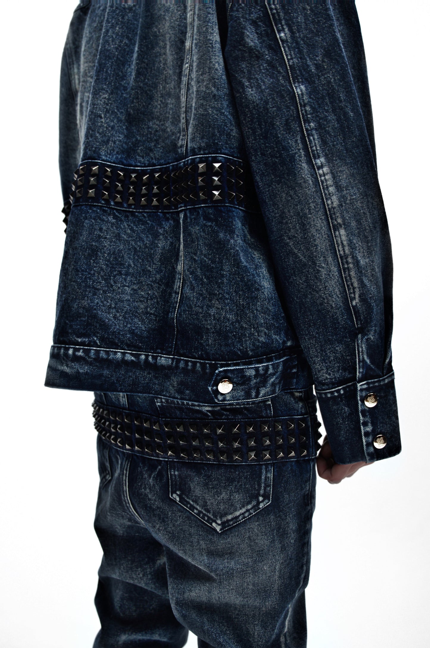 Demaci® Studded Waxed Denim Jacket (Blue)